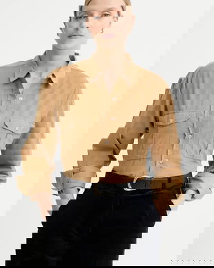 Marc O'Polo cămașă din velur culoarea bej, cu guler clasic, relaxed, 508088242173