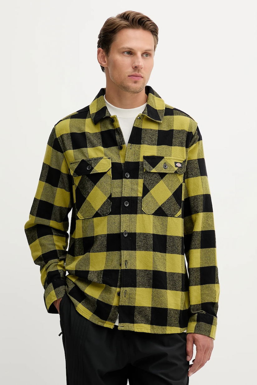 Dickies cămașă din bumbac culoarea verde, cu guler clasic, regular, DK0A4XDZ