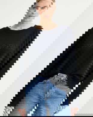 Marc O'Polo hanorac de bumbac culoarea bleumarin, cu imprimeu, 508407354063