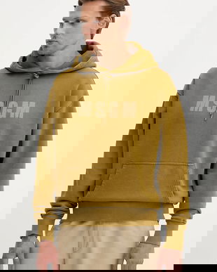 MSGM hanorac de bumbac culoarea verde, cu glugă, cu imprimeu, 3940MM97SE.257586