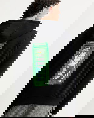 Iceberg bluză culoarea negru, cu glugă, cu imprimeu, E045 6317