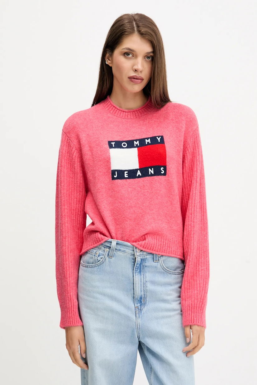 Tommy Jeans pulover din amestec de lână culoarea roz, light, DW0DW21782