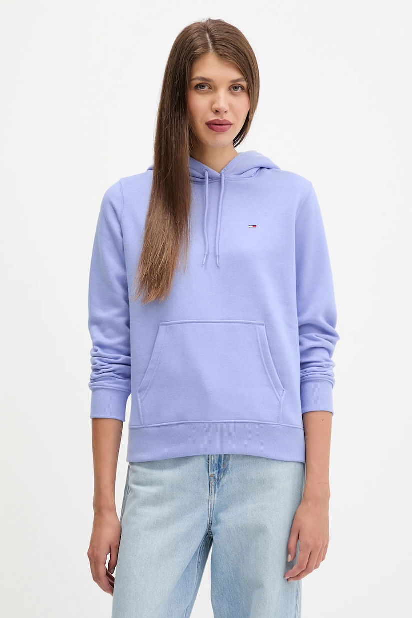 Tommy Jeans bluză culoarea verde, cu glugă, uni, DW0DW19958