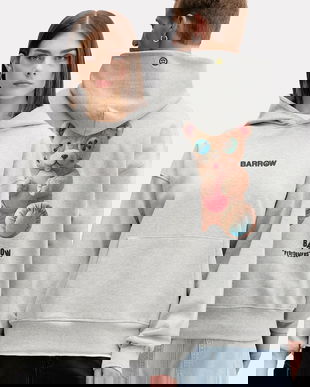 Barrow hanorac de bumbac culoarea gri, cu glugă, cu imprimeu, F5BWUAHS047