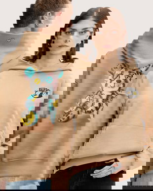 Barrow hanorac de bumbac culoarea bej, cu glugă, cu imprimeu, F5BWUAHS051