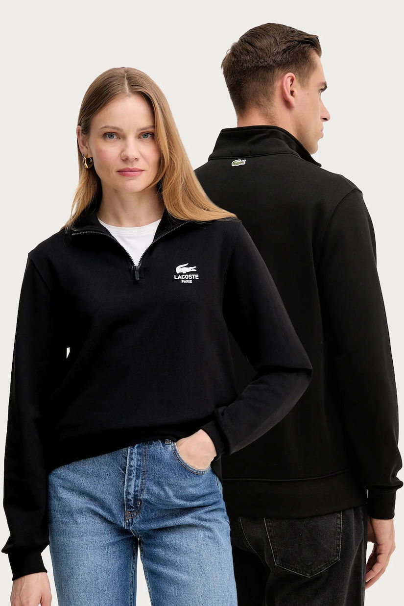 Lacoste hanorac de bumbac culoarea negru, cu imprimeu, SH2735