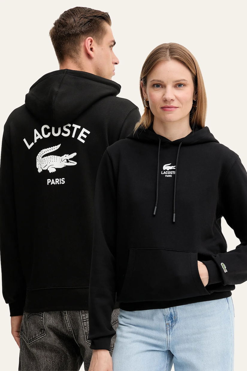 Lacoste hanorac de bumbac culoarea bleumarin, cu glugă, cu imprimeu, SH2740