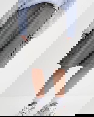 adidas Originals pantaloni scurți jeans Cargo Jorts culoarea gri, uni, high waist, JD0139