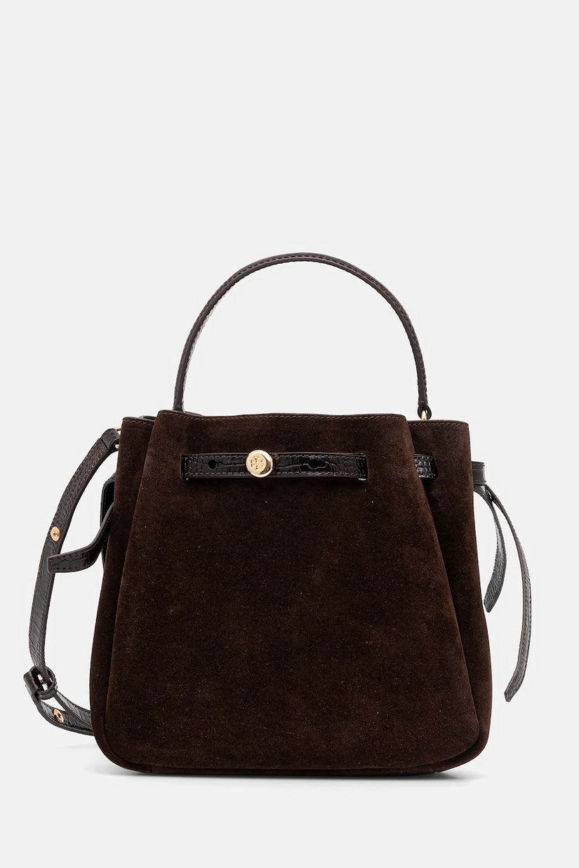 Tory Burch poșetă Romy Suede Bucket culoarea maro, 169275.200
