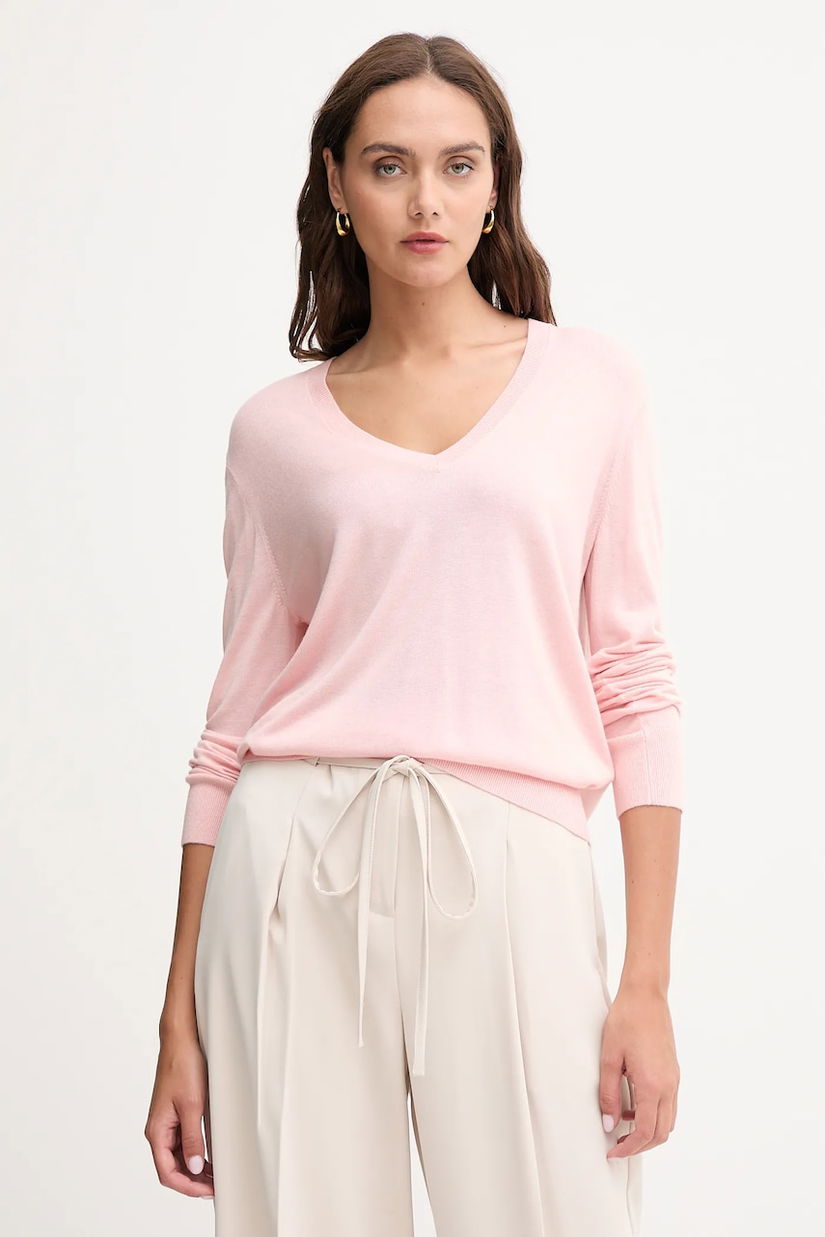 United Colors of Benetton pulover din amestec de mătase culoarea roz, light, 1ZRED402L