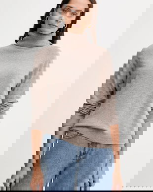 United Colors of Benetton pulover din amestec de lână culoarea maro, light, cu guler, 1035D2551