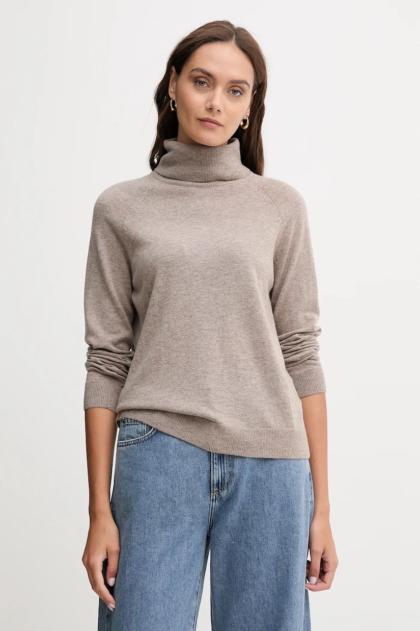 United Colors of Benetton pulover din amestec de lână culoarea maro, light, cu guler, 1035D2551