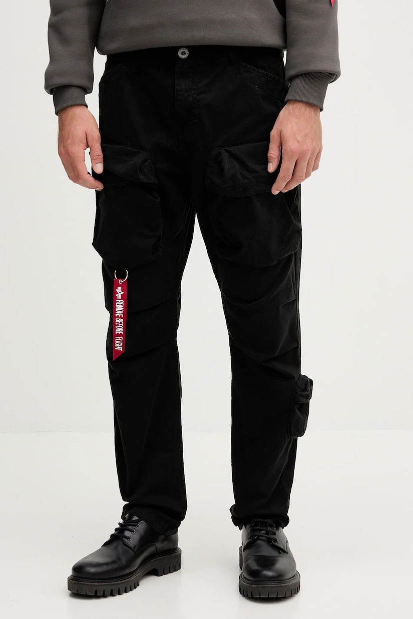 Alpha Industries pantaloni de bumbac pantaloni cargo negri pentru bărbați 148207.03
