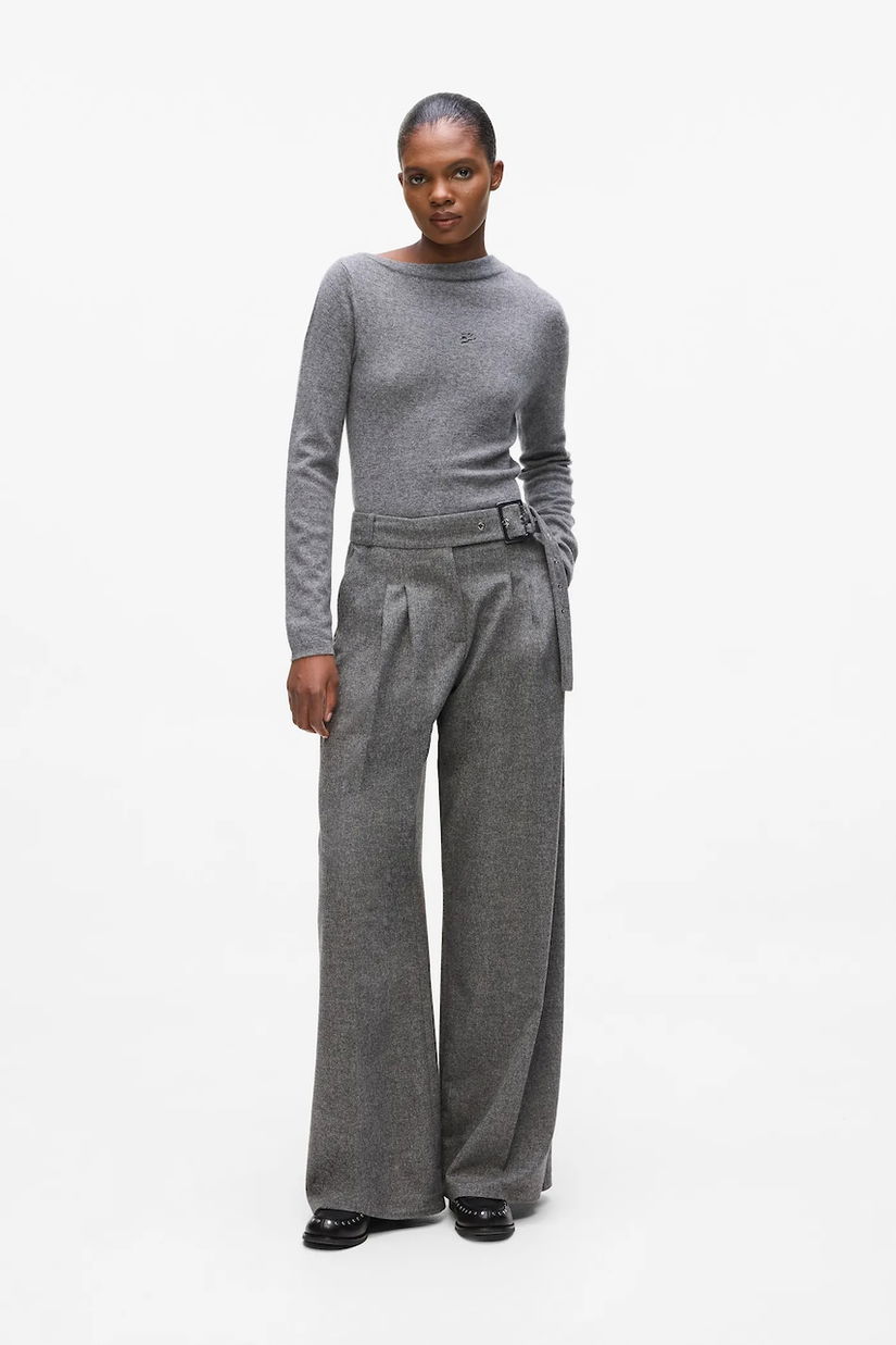 Karl Lagerfeld pantaloni cu lână bluză gri pentru femei, talie medie, A4W10112