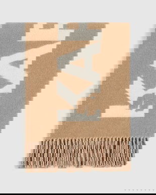 Karl Lagerfeld eșarfă cu lână rochie bej cu model pentru femei A4W33125