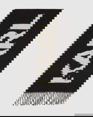 Karl Lagerfeld eșarfă cu lână rochie neagră cu model pentru femei A4W33125