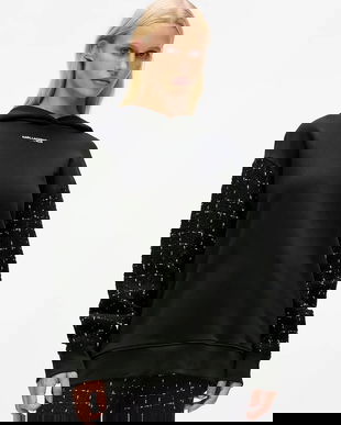 Karl Lagerfeld hanorac din amestec de lână pentru femei, negru, cu glugă și aplicație A4W20064