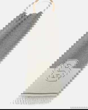 BOSS eșarfă de lână culoarea gri, cu imprimeu, 50533865