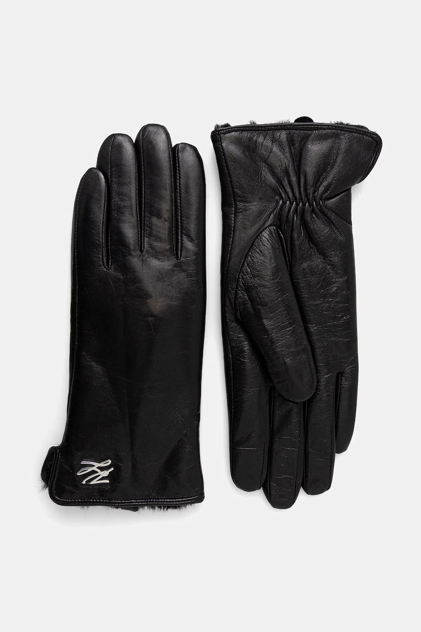 Karl Lagerfeld mănuși de piele culoarea negru, A4W33017
