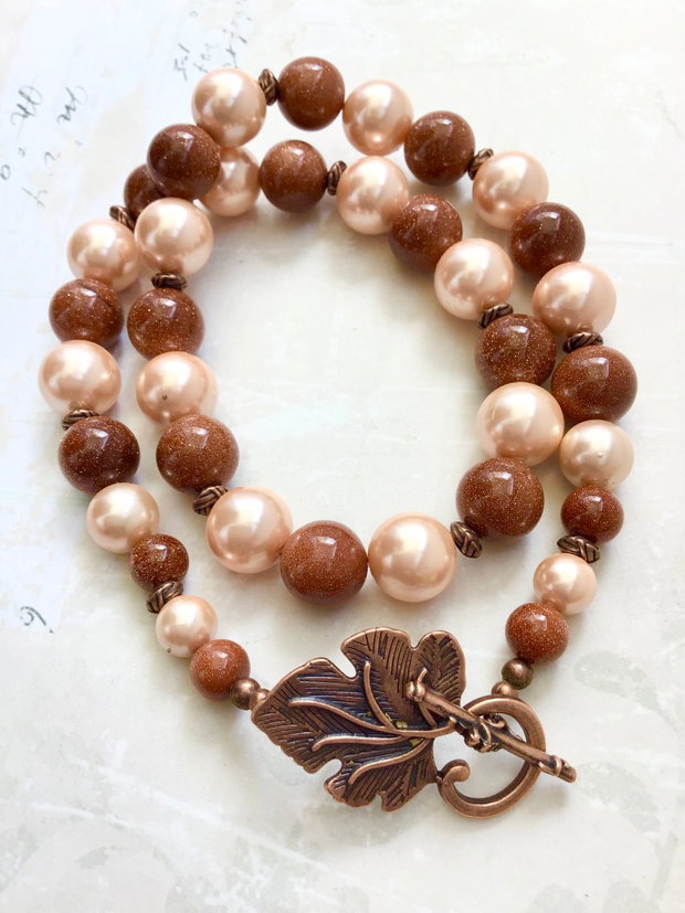 Colier vintage piatra soarelui & perle crem de Mallorca