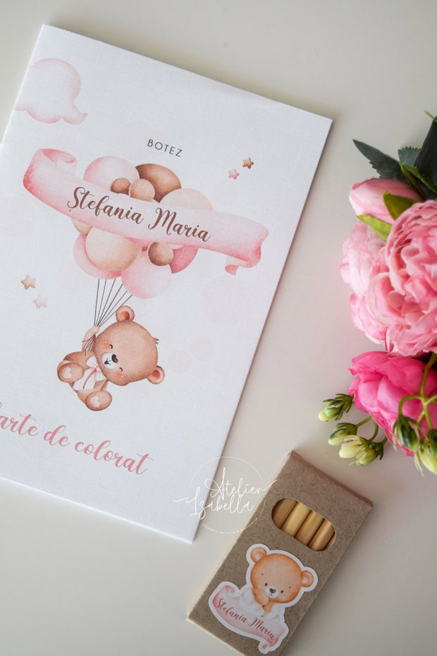 Carte de colorat personalizată Pink Baby Bear