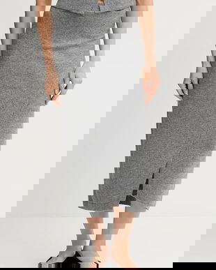 OUI fustă de lână culoarea gri, maxi, creion, 88299