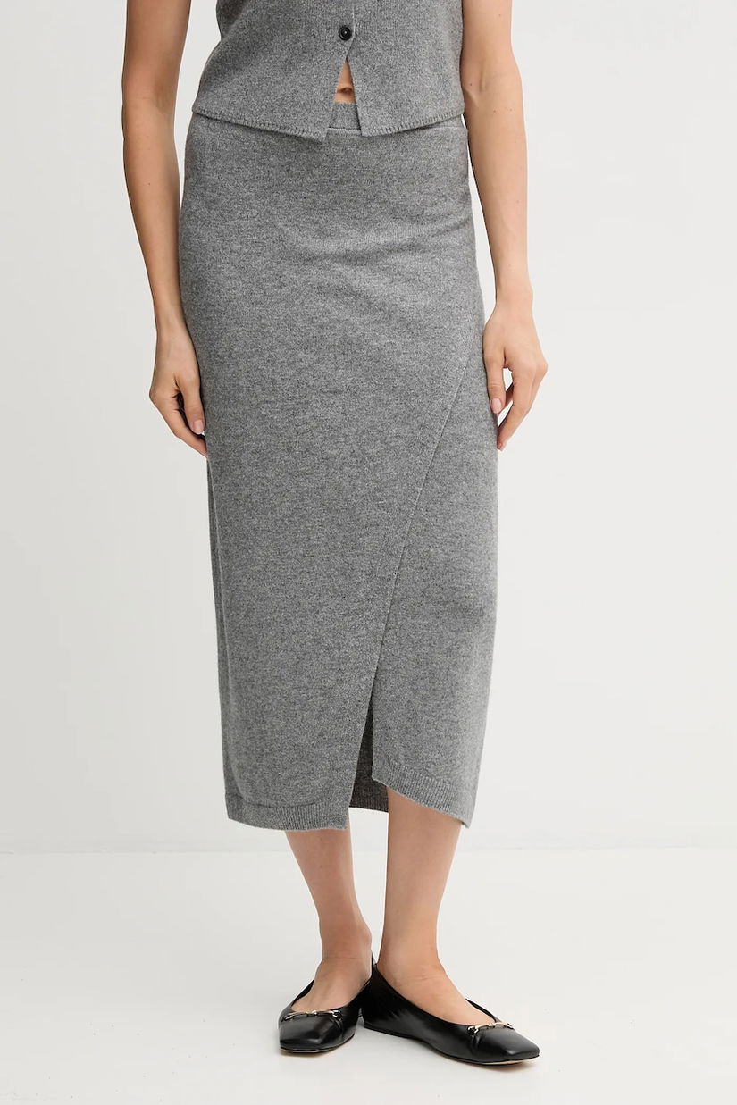 OUI fustă de lână culoarea gri, maxi, creion, 88299