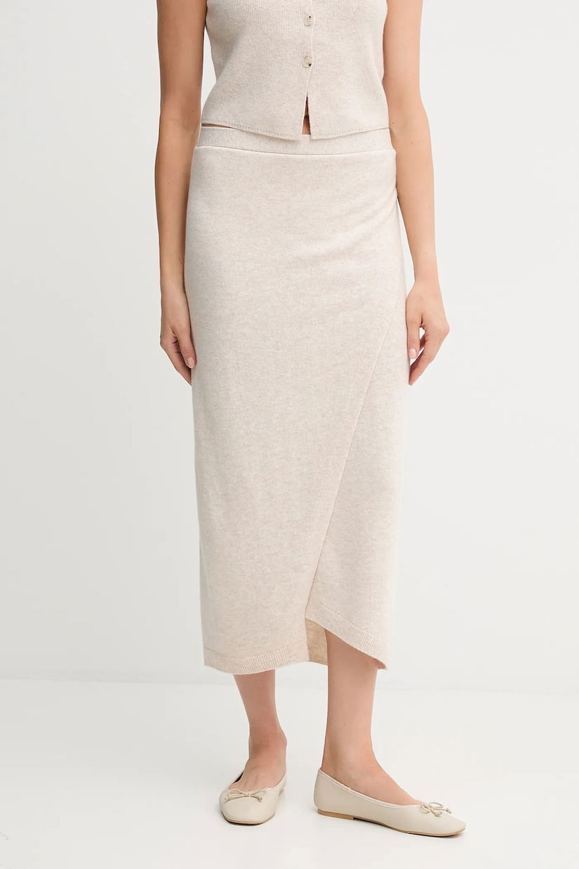 OUI fustă de lână culoarea bej, maxi, creion, 88299