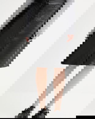 MUNTHE fustă de piele LOCUS culoarea negru, mini, drept, 253123325303