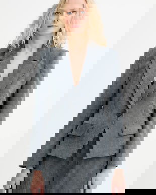 MUNTHE geacă din velur LAWO culoarea gri, un singur rând de nasturi, uni, 253152125310