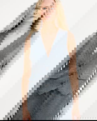 MUNTHE vestă din catifea LILLIAN culoarea gri, un singur rând de nasturi, 253152025310