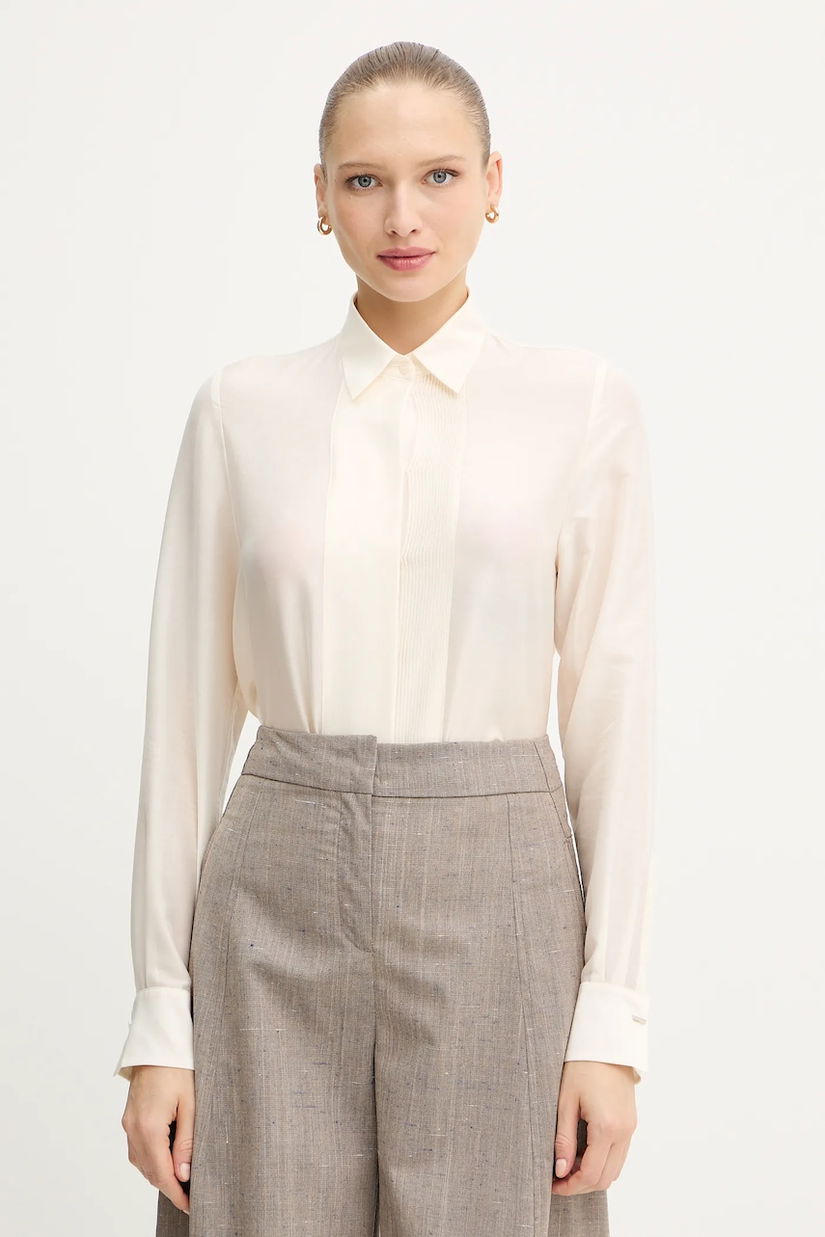 BOSS cămașă de lână culoarea bej, cu guler clasic, regular, 50548399