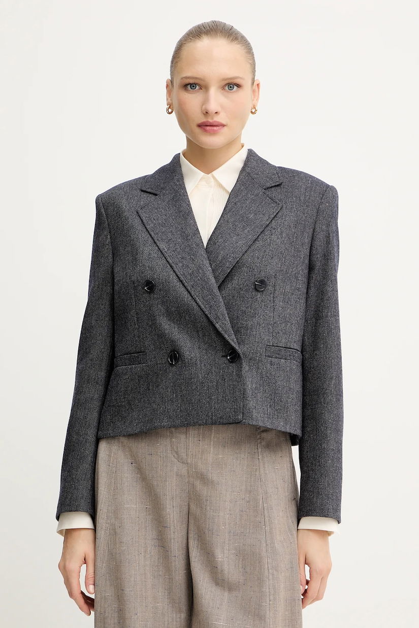 BOSS Orange sacou din lână culoarea bleumarin, cu două rânduri de nasturi, cu imprimeu, 50547682