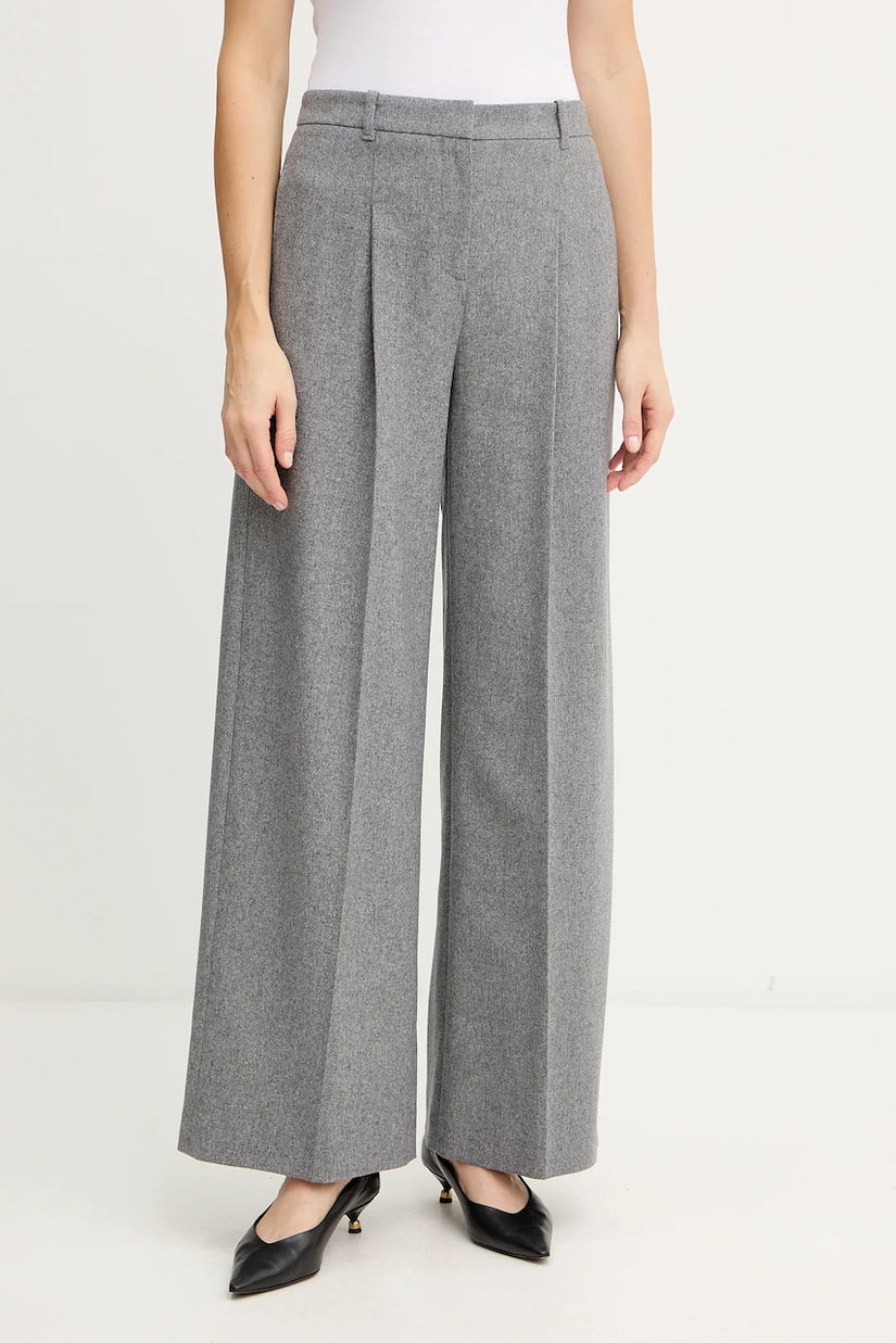 BOSS pantaloni din lână culoarea gri, drept, high waist, 50548280