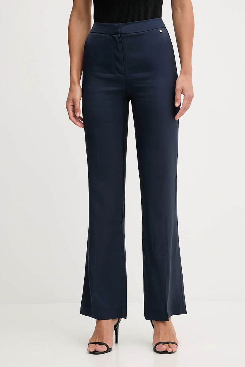 Pedro del Hierro pantaloni culoarea bleumarin, lat, high waist, 7602509