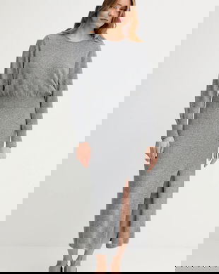 OUI rochie din lână culoarea gri, maxi, mulată, 94484