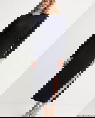 OUI rochie din lână culoarea bleumarin, maxi, mulată, 94484