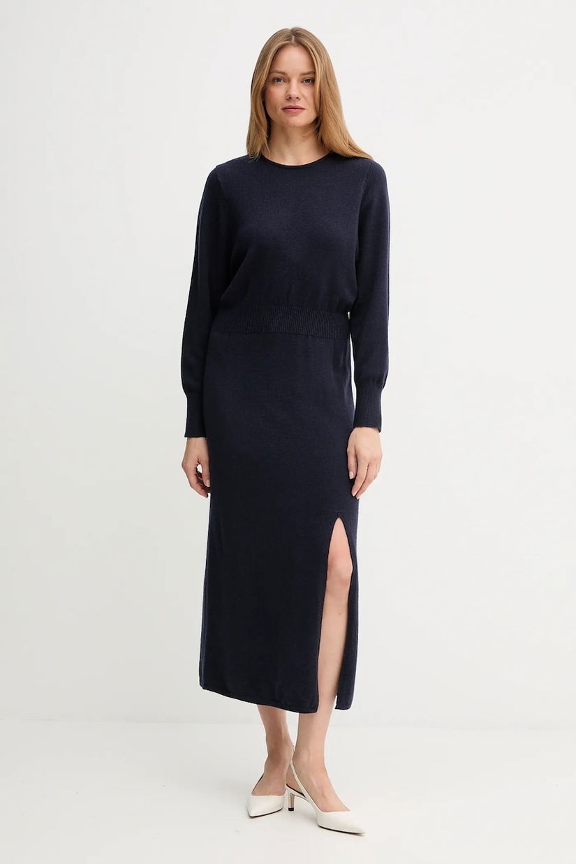 OUI rochie din lână culoarea bleumarin, maxi, mulată, 94484