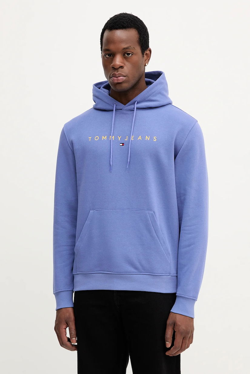 Tommy Jeans bluză culoarea bej, cu glugă, cu imprimeu, DM0DM20746