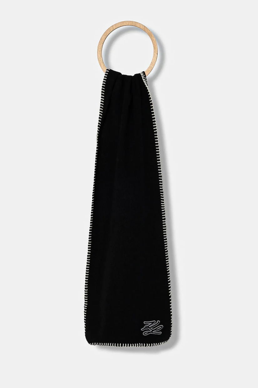 Karl Lagerfeld eșarfă de lână culoarea negru, uni, A4W33114