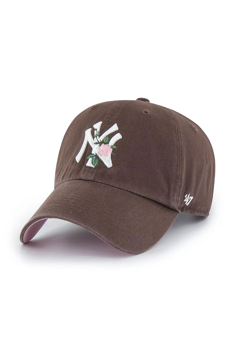 47 brand șapcă de baseball din bumbac MLB New York Yankees culoarea maro, cu imprimeu, B-THRNC17GWS-BW