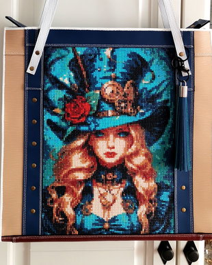Geanta piele naturala*Tote bag*Diamond Painting*Girl in Wonderland