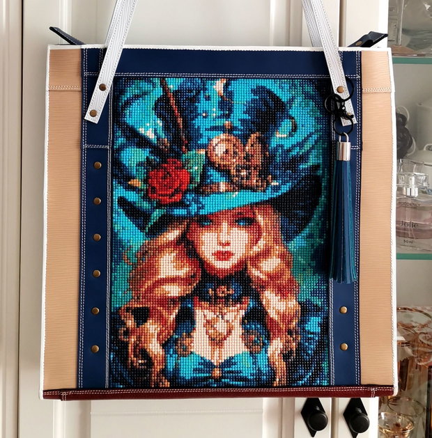 Geanta piele naturala*Tote bag*Diamond Painting*Girl in Wonderland