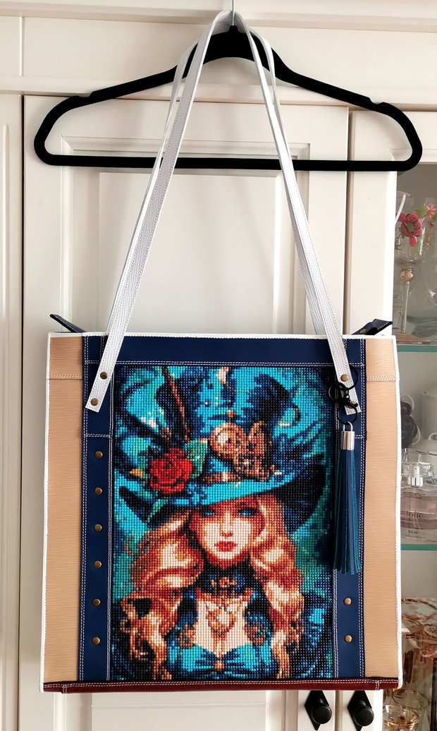Geanta piele naturala*Tote bag*Diamond Painting*Girl in Wonderland