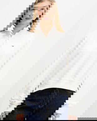 Tommy Jeans hanorac de bumbac culoarea alb, uni, DW0DW21589