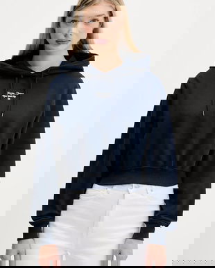 Tommy Jeans hanorac de bumbac culoarea bleumarin, cu glugă, cu imprimeu, DW0DW22170