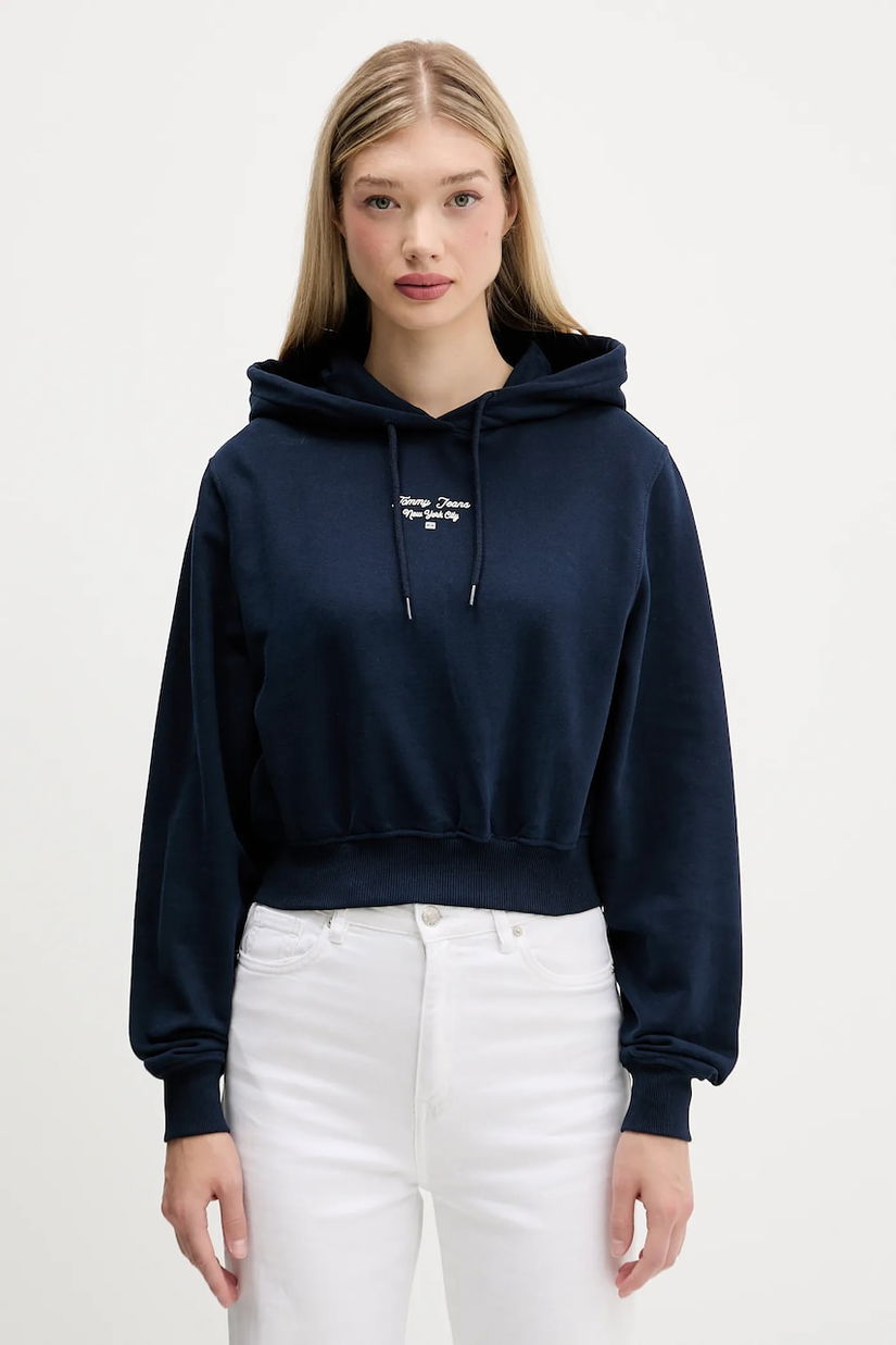 Tommy Jeans hanorac de bumbac culoarea bleumarin, cu glugă, cu imprimeu, DW0DW22170