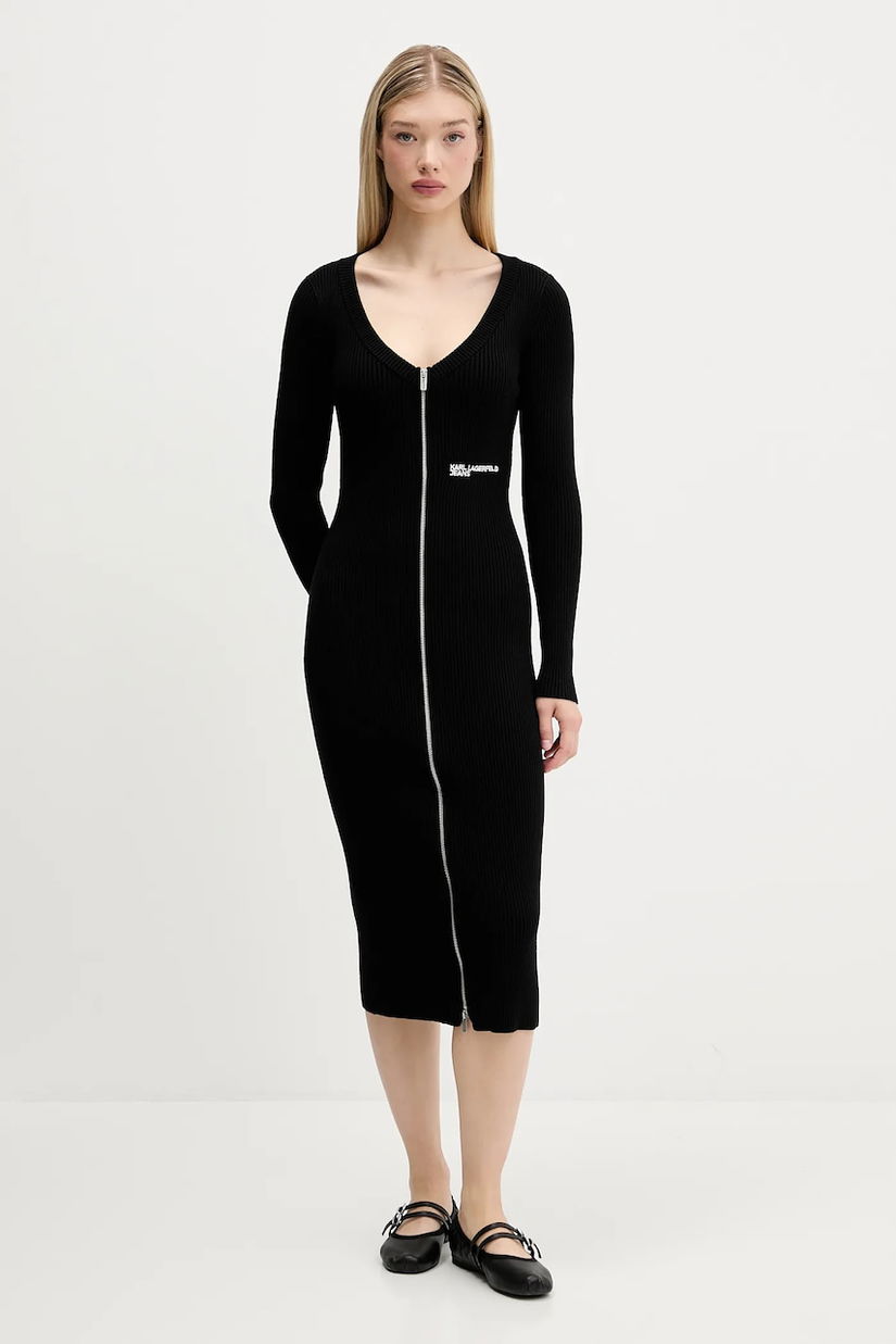 Karl Lagerfeld Jeans rochie culoarea negru, midi, mulată, A4W13011