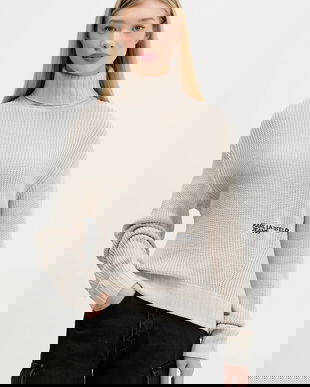 Karl Lagerfeld Jeans pulover de lână culoarea bej, cu guler, A4W18020