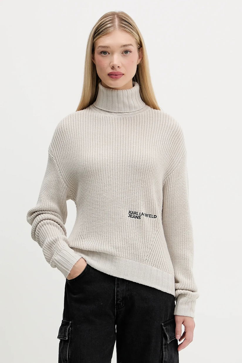 Karl Lagerfeld Jeans pulover de lână culoarea bej, cu guler, A4W18020